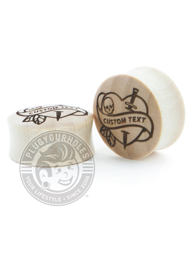 Custom Flash Heart - Engraved Wood Plugs