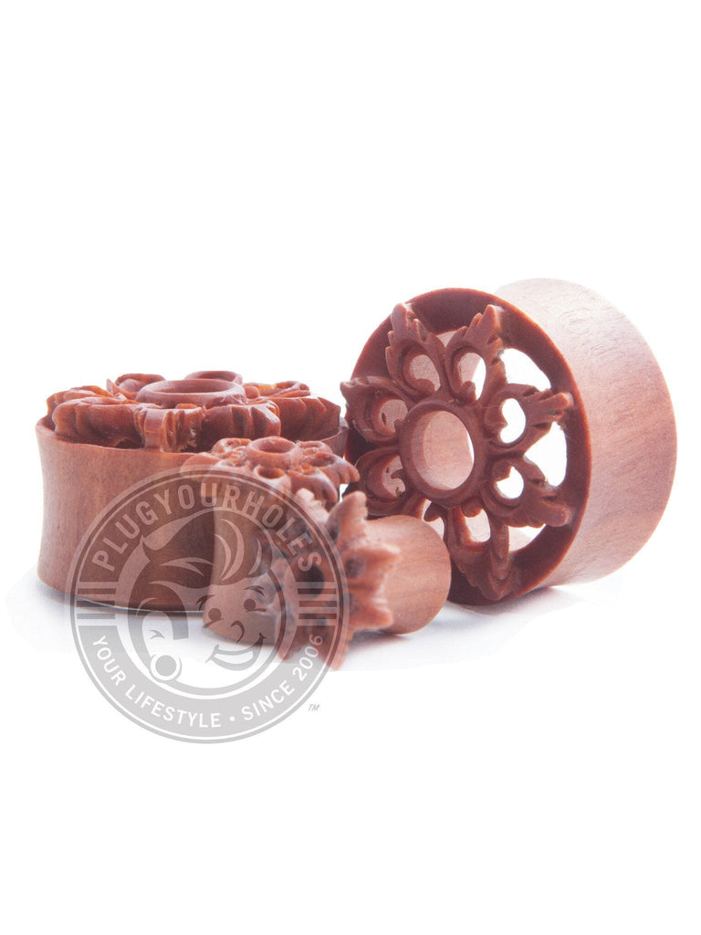 Filagree Star Carved Sawo Wood Plugs