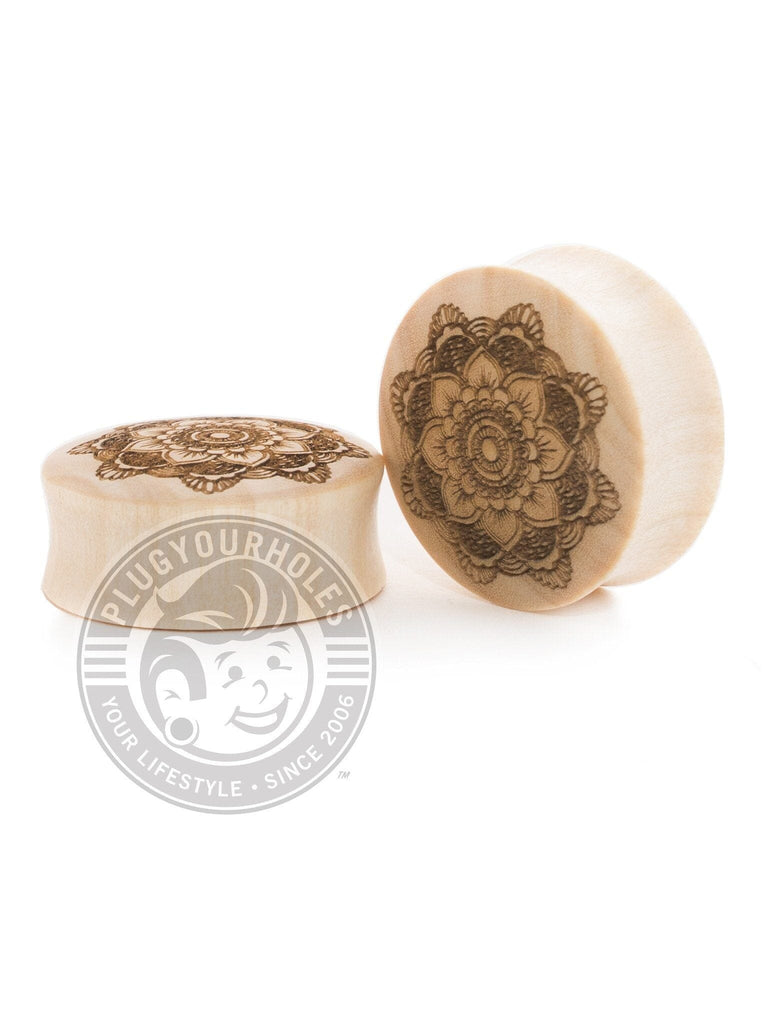 Floral Mandala Tattoo Flash Engraved Wood Plugs