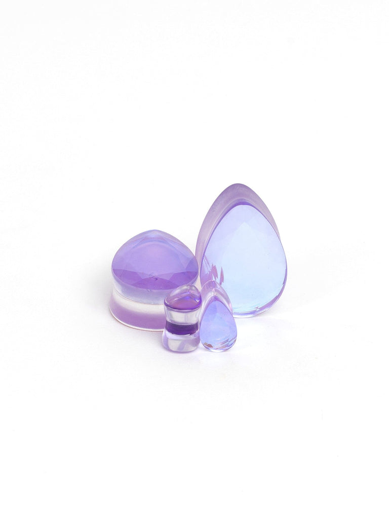 Purple Aurora Gem Cut Stone Teardrop Plugs