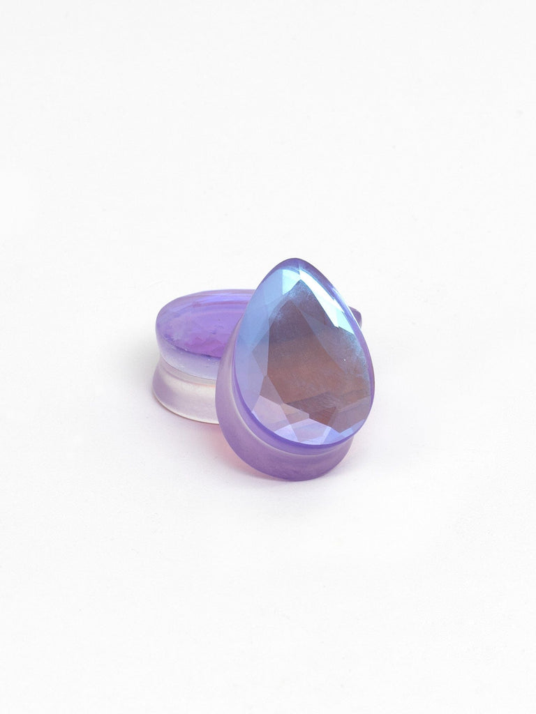 Purple Aurora Gem Cut Stone Teardrop Plugs