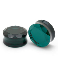 Teal Green Gem Cut Glass Plugs