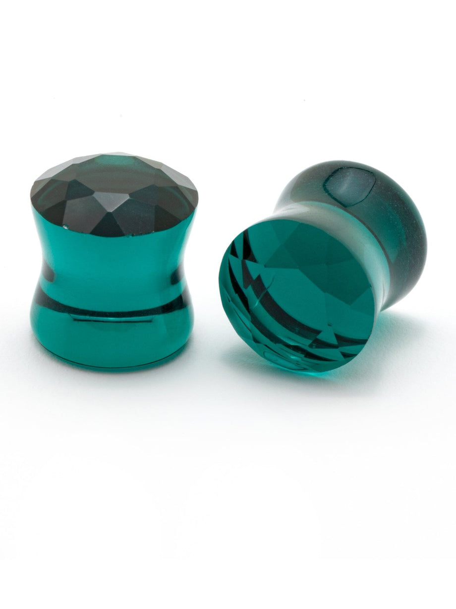 Teal Green Gem Cut Glass Plugs