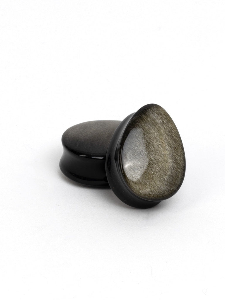 Gold Obsidian Stone Teardrop Plugs