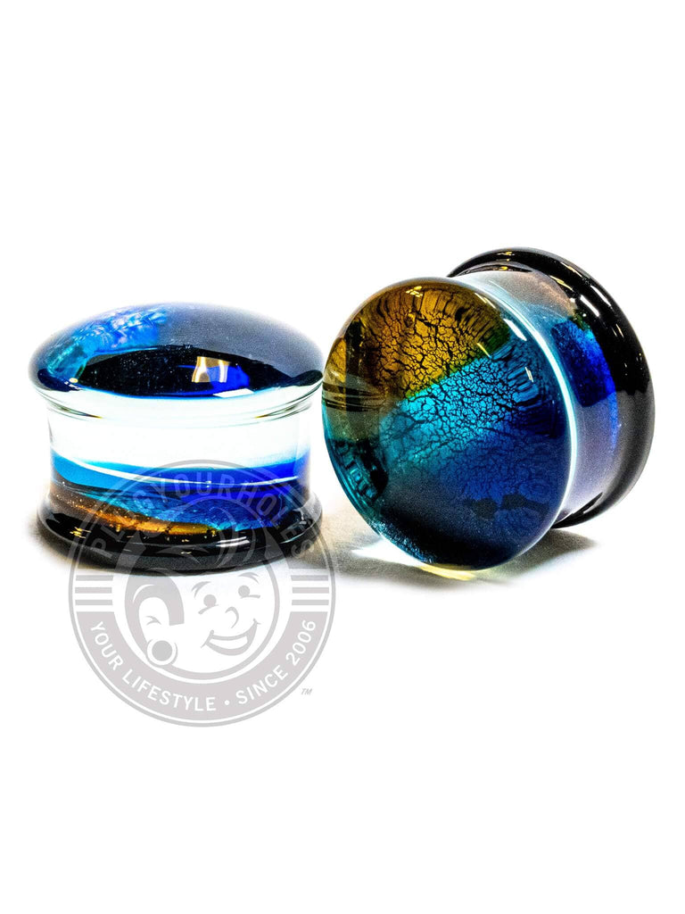 Gold & Blue Cracked Ocean Floor Pyrex Glass Plugs