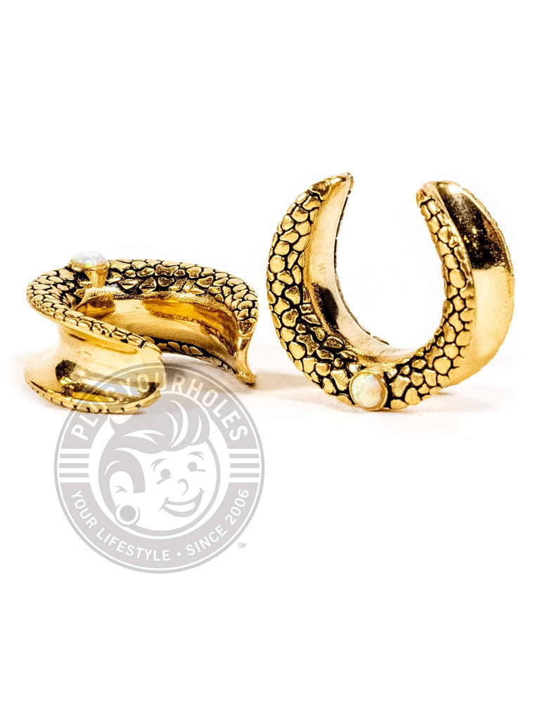 Gold Snake Skin Opalite Crescent Steel Saddles