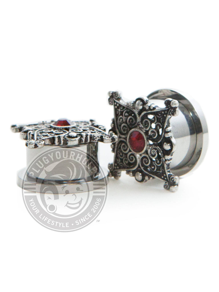 Garnet Heart Square Threaded Steel Plugs