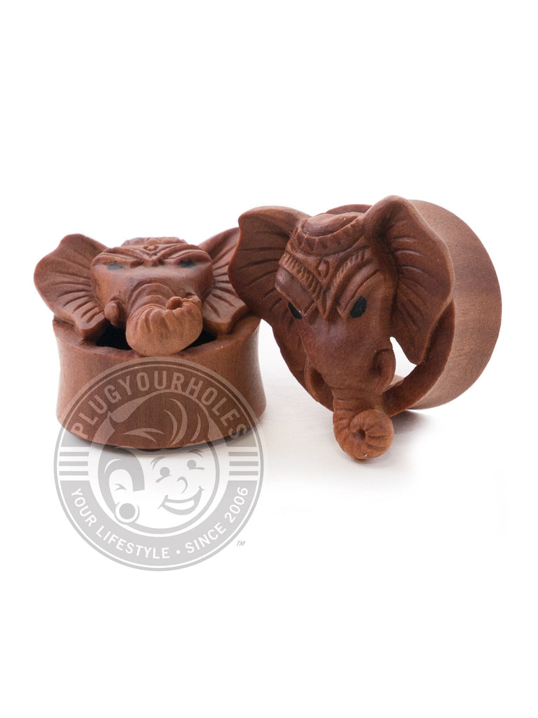 Elephant Carved Sawo Wood Plugs