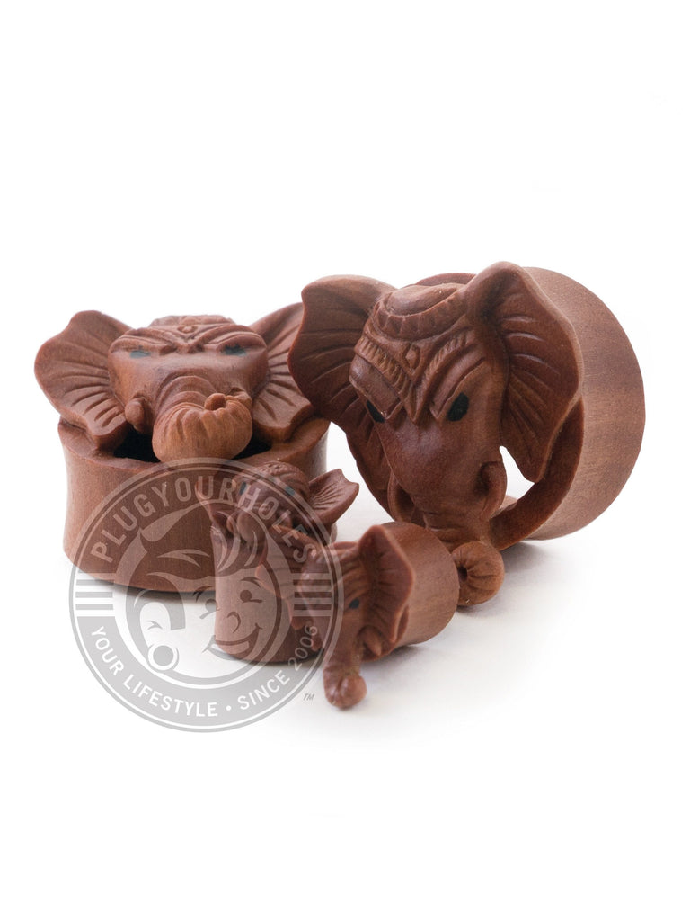 Elephant Carved Sawo Wood Plugs