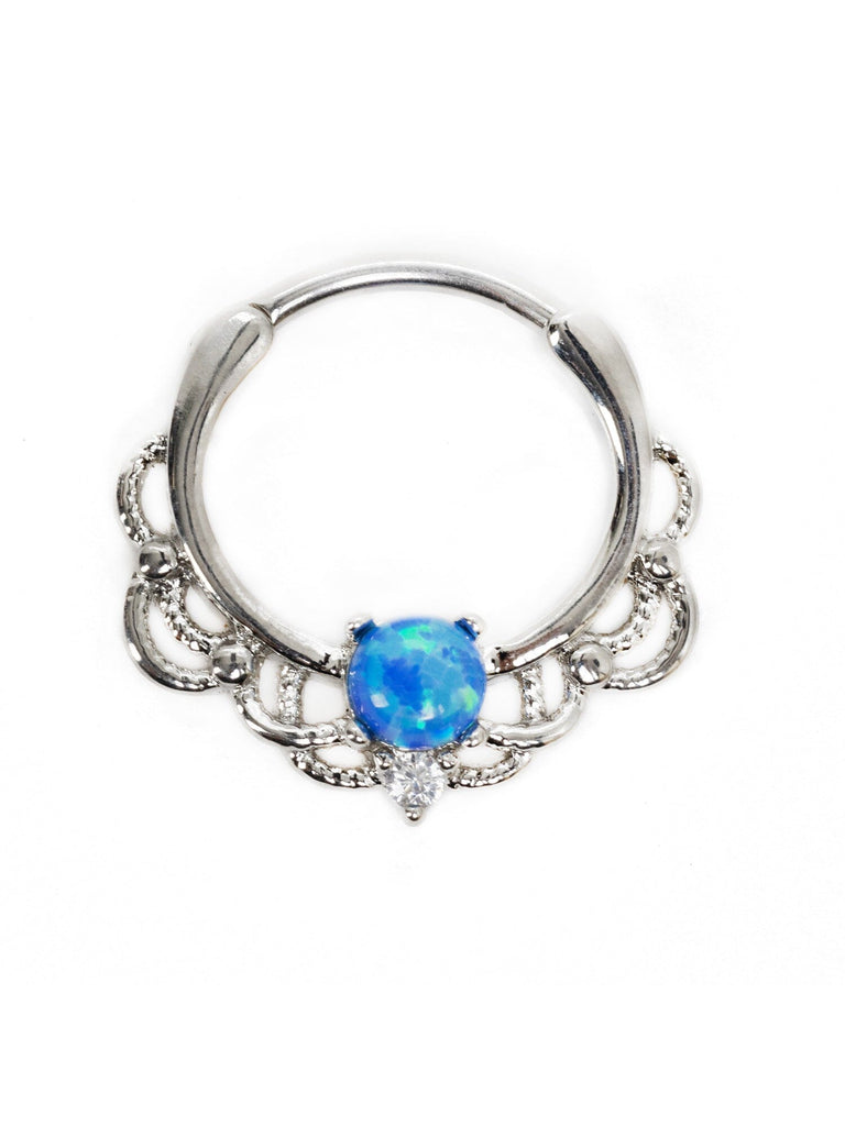 Single Prong Blue Opal Lace Steel Septum Clicker