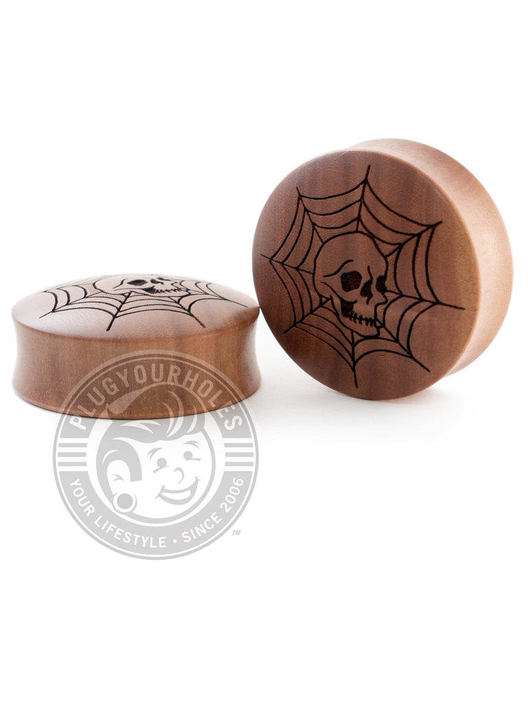 Skull Web - Engraved Wood Plugs