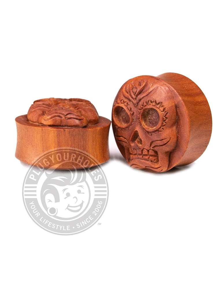 Sugar Skull Carved Sawo Wood Plugs