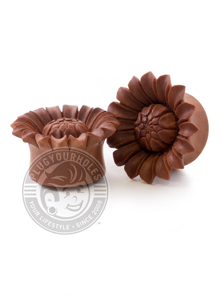 Sun Flower Carved Sawo Wood Plugs