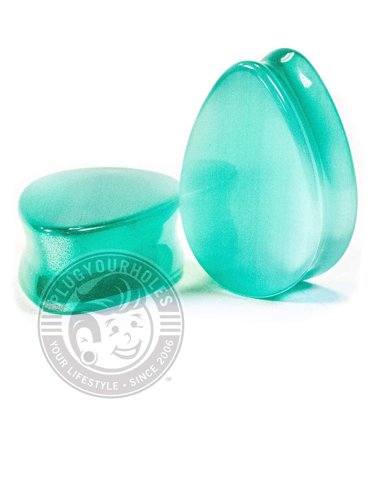 Mint Green Cat's Eye Stone Teardrop Plugs