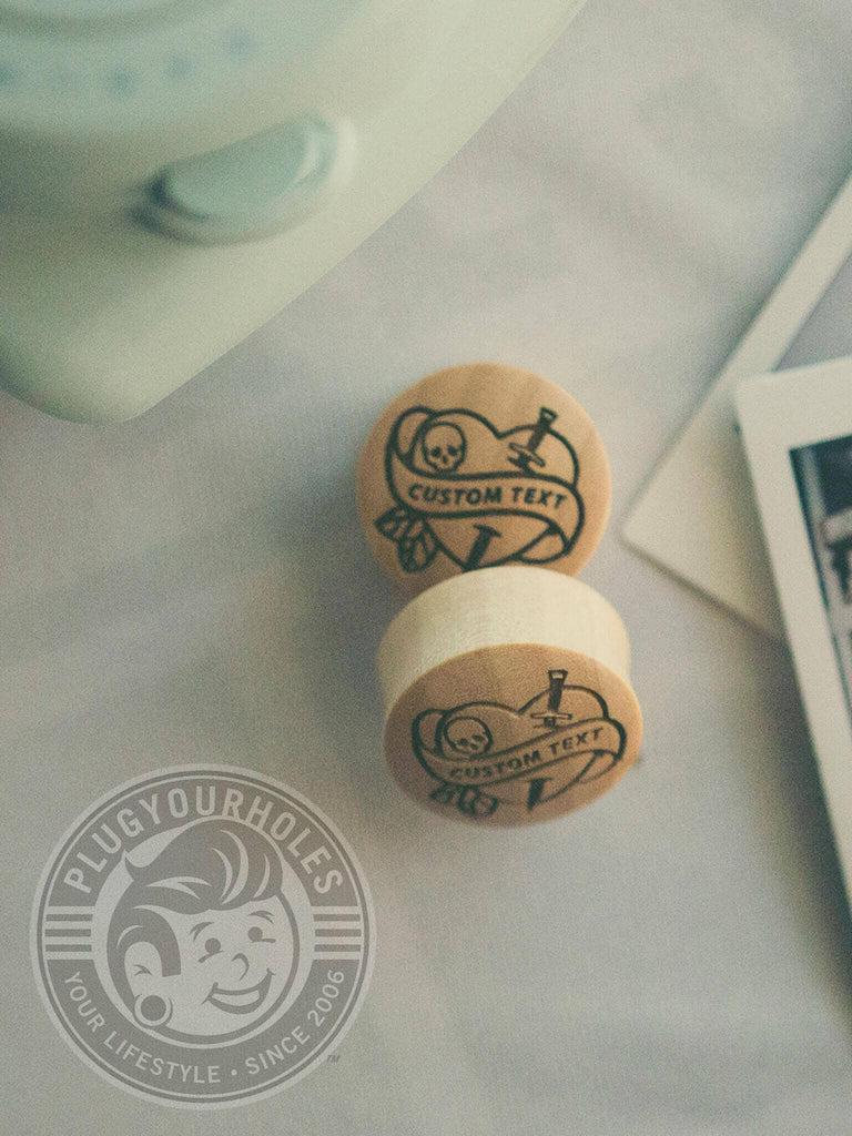 Custom Flash Heart - Engraved Wood Plugs