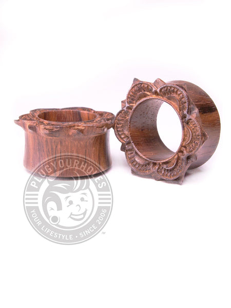 Mandala Carved Sono Wood Tunnels, Wood Gauges